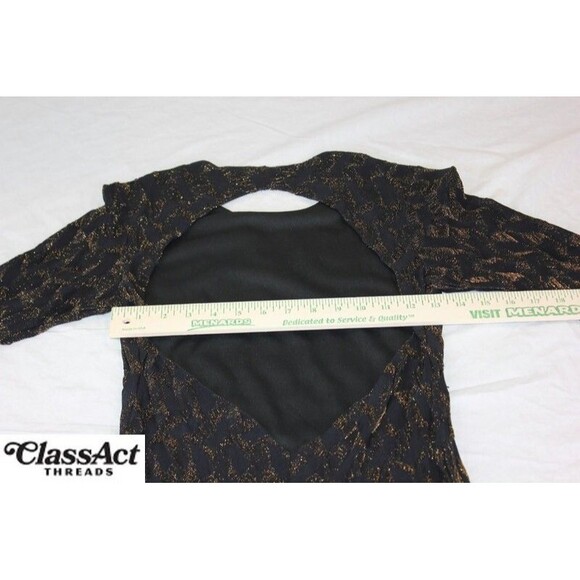 ZARA WB Women's Black Gold Long Sleeve Dress Open Back Pullover Sz M - Picture 3 of 7